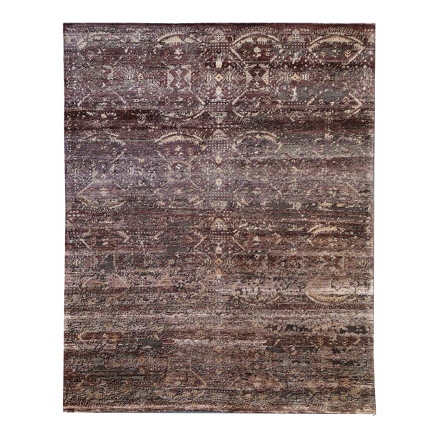 Hand Knotted Bamboo Silk and Wool Rug in High and Low Texture. 7'10"x 9'9" For Sale