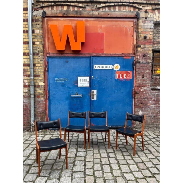 Dining Chairs in Teak & Genuine Leather from K.S. Stolefabrik, Set of 4 For Sale - Image 3 of 11