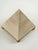 Vintage postmodern ceramic pyramid box with a crackle glaze and brass ball feet, a sculptural decor piece common in 1980s...