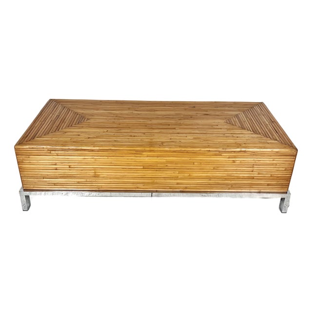 Vintage Milo Baughman Split Reed Rattan Bamboo Chrome Coffee Table For Sale
