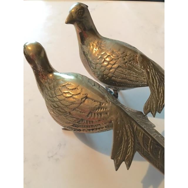 Metal Pair Vintage Mid Century Brass Pheasant Bird Statues For Sale - Image 7 of 12