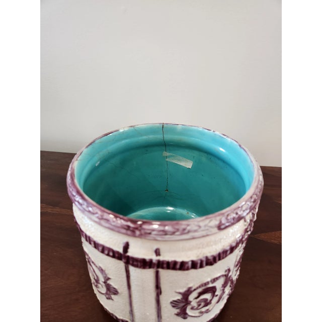 Gemstone Late 19th Century English Majolica Cashpot Amethyst and Turquoise Glaze For Sale - Image 7 of 8