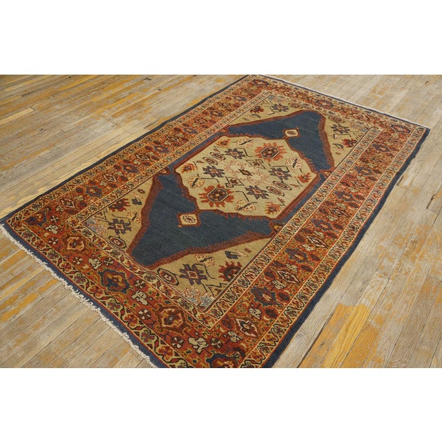Late 19th Century 1880s Blue Navy - Camel Medallion Antique Persian Sultanabad Rug 4'5" X 6'9" Handknotted Wool Carpet For Sale - Image 5 of 18