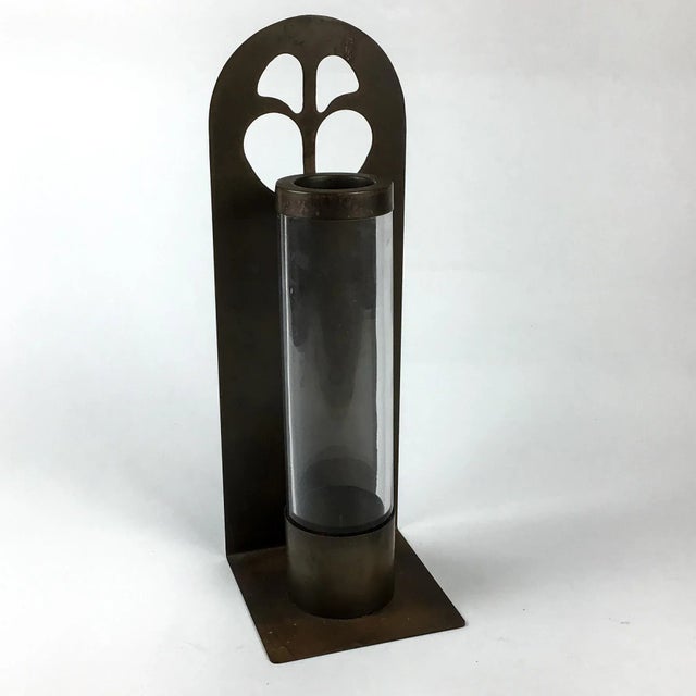 Metal Vintage Brass & Glass Wall Hanging Candle Holder For Sale - Image 7 of 12