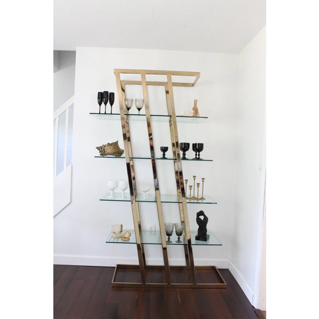 Vintage Hollywood Regency Brass Etagere Shelf Unit For Sale - Image 9 of 12