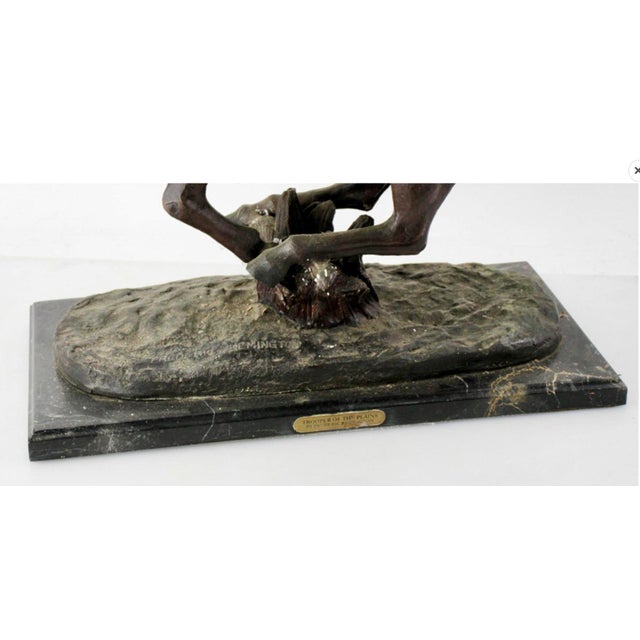 Realism Mid 20th Century After Frederic Remington “Trooper of the Plains” Bronze Equestrian Sculpture on Marble Base For Sale - Image 3 of 8
