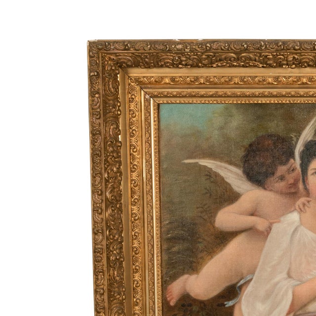 Large Antique French 19th Century Oil Canvas Painting "Hearts Awakening" Cherubs by William-Adolphe Bouguereau, 1892 For Sale - Image 9 of 14