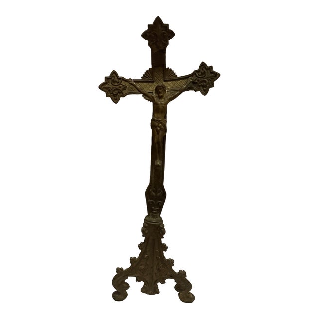 Antique Crucifix Religious Jesus on the Cross Ornate For Sale