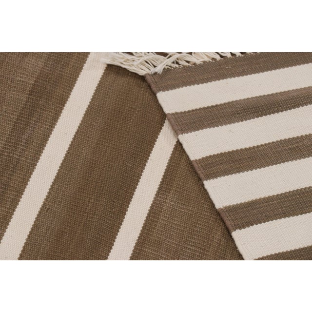 Textile Rug & Kilim’s Contemporary Dhurrie Rug in Brown and White Stripes For Sale - Image 7 of 7