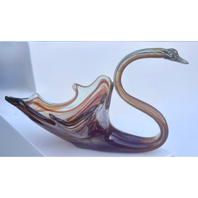 Mid-Century Modern Murano Style Hand Blown Slag Glass Swan Bowl For Sale - Image 9 of 11