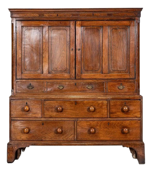 English George III Inlaid Oak Livery Cupboard, 1780
