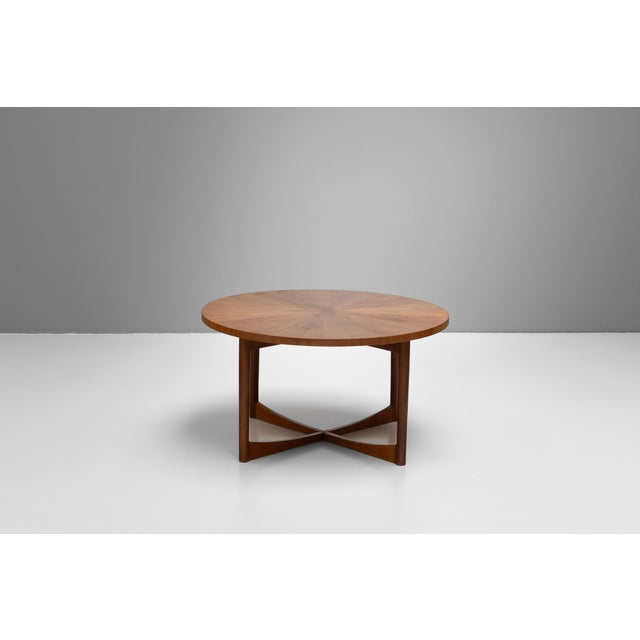 Mid-Century circular coffee table by McIntosh. Lovely, flamed veneer on the top. Some replaced veneer and re-polished. U.K...