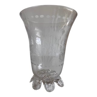 Antique Etched Celery Vase With Ferns For Sale