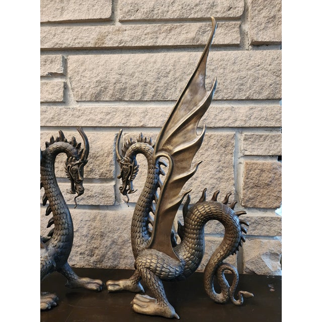 Gothic 1990s Pair of Bronze Dragon Sculptures Left and Right Facing For Sale - Image 3 of 8