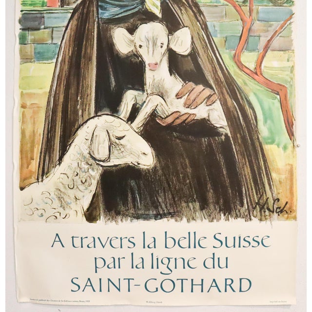 1950s 1959 Swiss Travel Poster, Saint-Gothard, « a Travers La Belle Suisse Par La Ligne Du Saint-Gothard » For Sale - Image 5 of 5