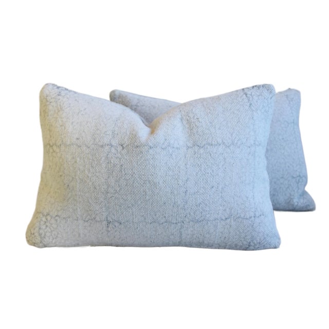 Textile Blue-Gray Modern Cotton Honeycomb Print Feather/Down Pillows 24 X 16" - Set of Two For Sale - Image 7 of 8