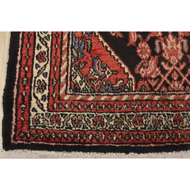 Hamedan Runner 3'6'' X 10' Black Wool Vintage Tribal Hand-Knotted Oriental Rug For Sale - Image 12 of 15