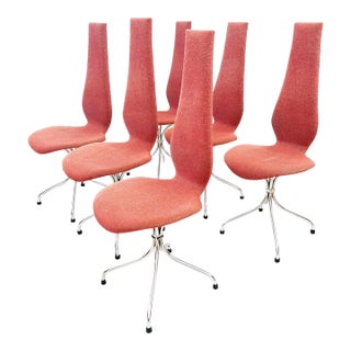 Mid-Century Modern Coral & Silver Dining Chairs Theo Häberli Switzerland 1960s - Set of 6 For Sale