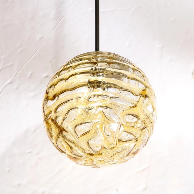 1970s Mid-Century Modernist Smoked Amber Molten Banded Murano Glass Pendant Chandelier For Sale - Image 5 of 12