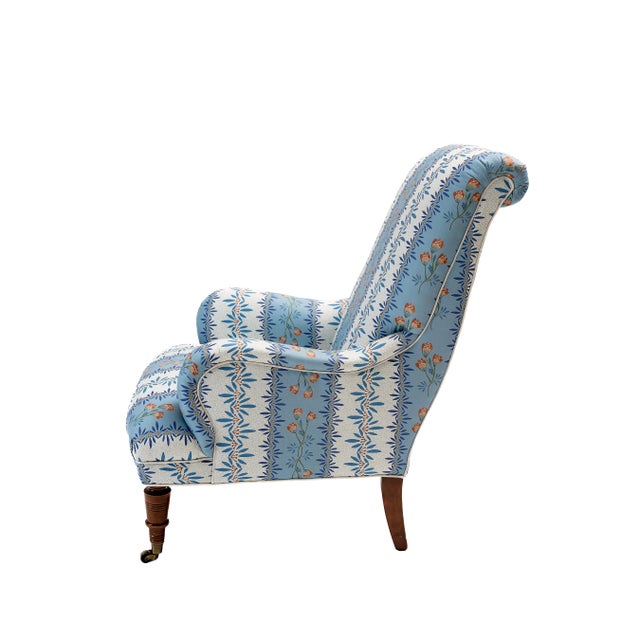 Ferrick Mason Upholstered Large Antique Chair With Casters For Sale - Image 4 of 11