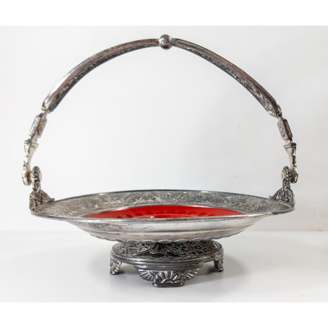 Traditional 19th Century Aesthetic Style Silver Plate Compote Basket Bowl by Simson Hall Miller For Sale - Image 3 of 11