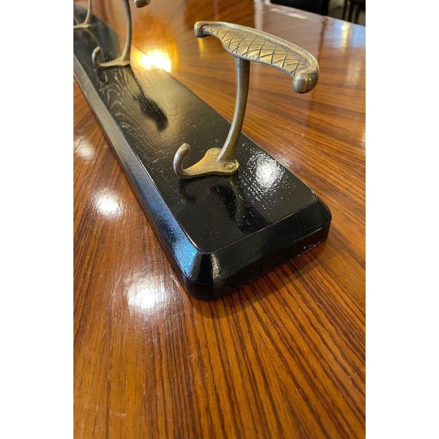 Black Ebonized Wooden Coat Rack with Brass Knobs, 1950s For Sale - Image 8 of 14