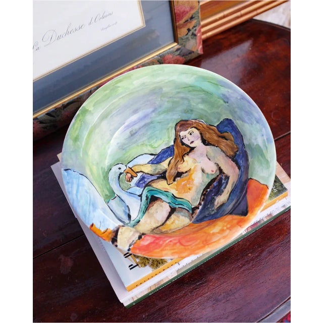 Figurative 1990s Leda and the Swan Painted Bowl For Sale - Image 3 of 5