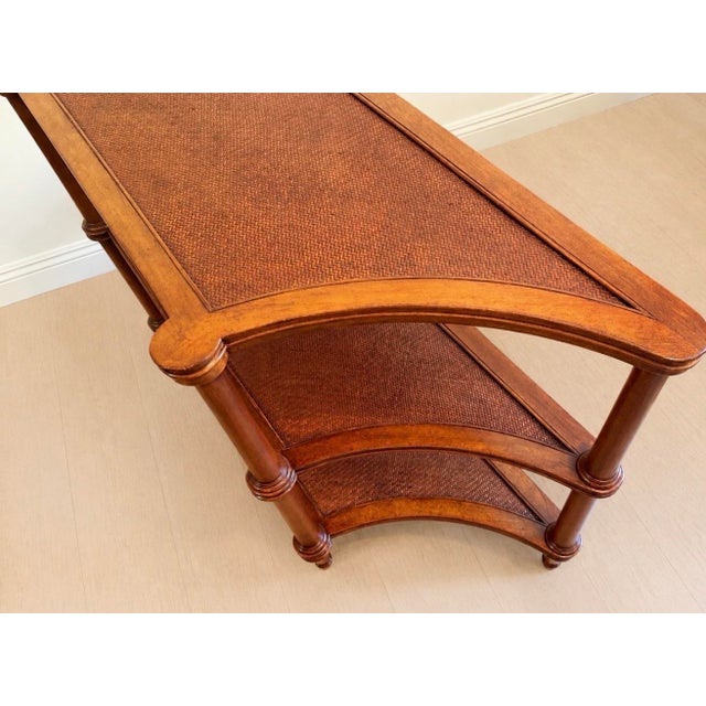 Vintage Ethan Allen Legacy Collection Three-Tier Rattan Console Sofa Table For Sale - Image 11 of 11