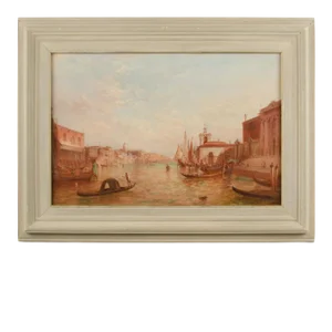Mid 19th Century "Venice in Sunshine" Italian Cityscape Oil Painting by Alfred Pollentine, Framed