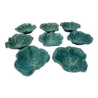 Vintage Set of Eight Dessert/Salad Plates in Turquoise For Sale