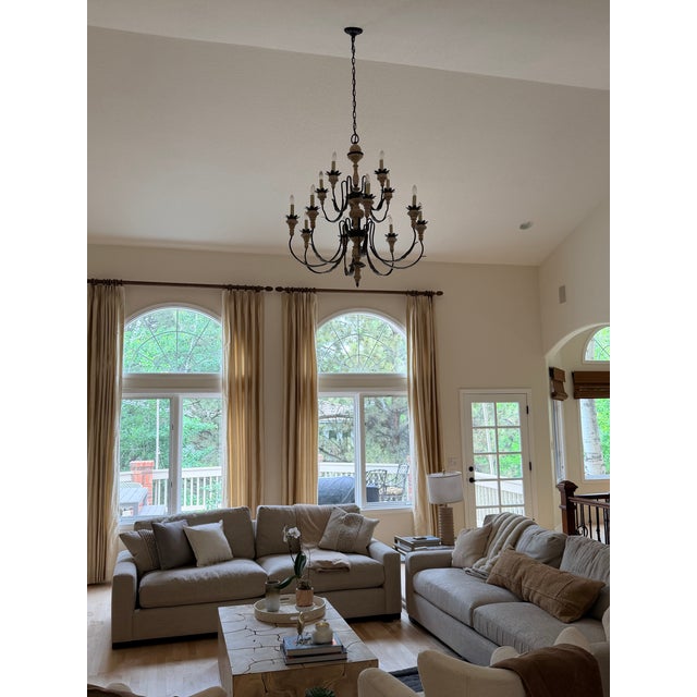 Large Spanish Revival Style Forged Iron Twelve-Light Chandelier For Sale In Denver - Image 6 of 8