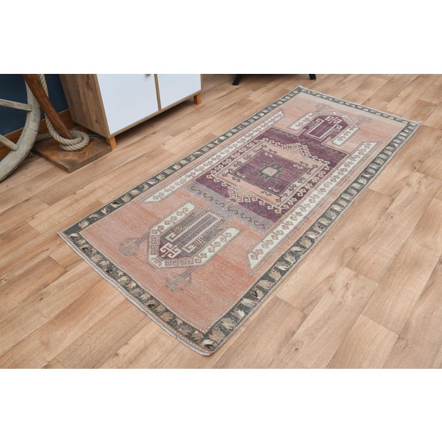 1970s Orange Purple Area Rug Turkish Vintage Oushak Handmade Runner Rug For Sale - Image 5 of 11