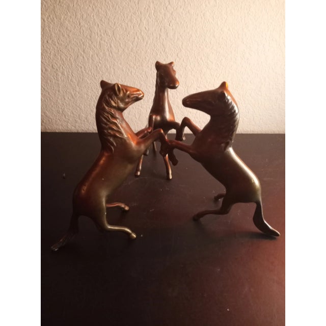 1970s Vintage Solid Bronze Triple Rearing Stallion Sculpture For Sale In Dallas - Image 6 of 8