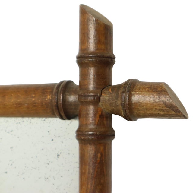 Brown Antique Chinoiserie Faux Bamboo Mirror in Wood For Sale - Image 8 of 14