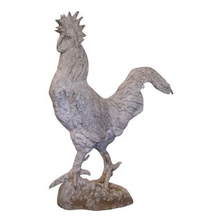 Early 20th Century French Patinated Metal Rooster Sculpture With Concrete Base For Sale