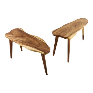 Mid Century Modern Monkey Pod Wood Slab Coffee End Tables - a Pair For Sale