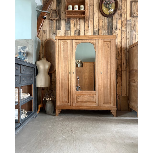 Art Deco Oak 3-Door Wardrobe, 1930s For Sale - Image 16 of 16