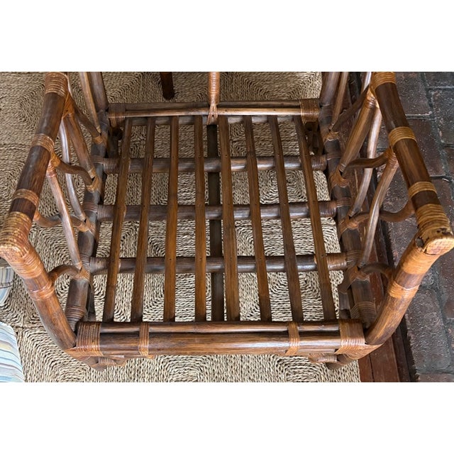 Brown Mid Century Bamboo and Rattan Wingback Chair For Sale - Image 8 of 8
