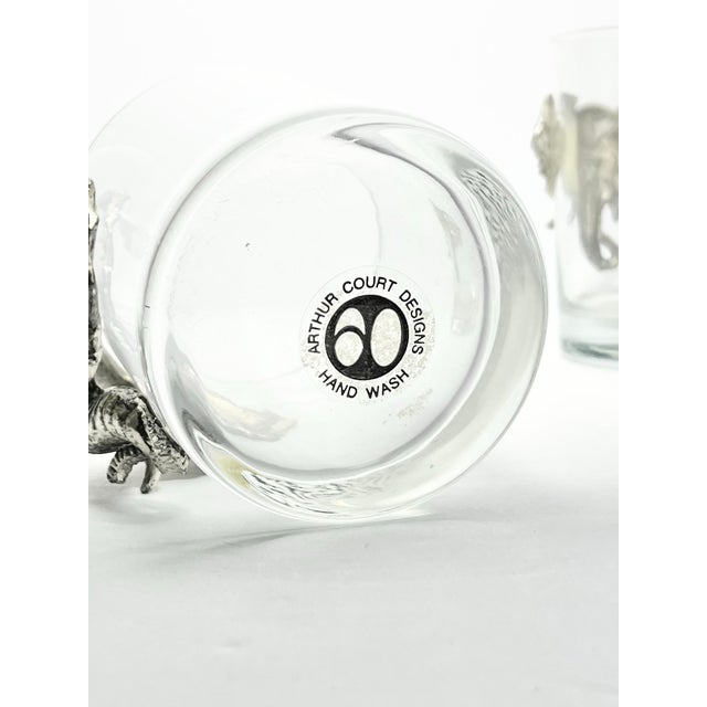 Metal 1990s Arthur Court “Safari” Elephant Double Old Fashioned Tumbler Glasses - Set of 4 For Sale - Image 7 of 7