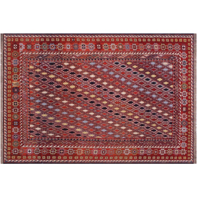 Antique Soumak Rust/Blue Wool Rug - 5'7'' X 7'10'' For Sale - Image 9 of 10