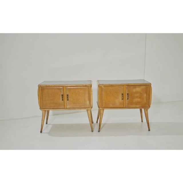 Mid-Century Modern Curved Light Wood Bedside Tables, Italy, 1950s, Set of 2 For Sale - Image 10 of 18