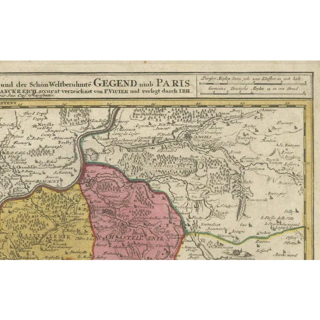 Paper Antique Map of Paris and Its Surrounding Regions by Johann Homann, 1800s For Sale - Image 7 of 9