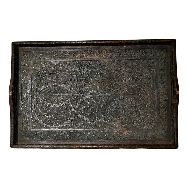 Oriental Folk Art Carved Tray, 1900s For Sale