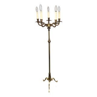 Vintage French Style Brass 5-Lights Candelabra Floor Lamp For Sale