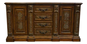 High End Vintage Cherry French Renaissance 75" Buffet Credenza