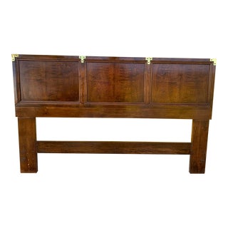 Late 20th Century Henredon Regiment Queen Walnut Brass Campaign Style Headboard For Sale