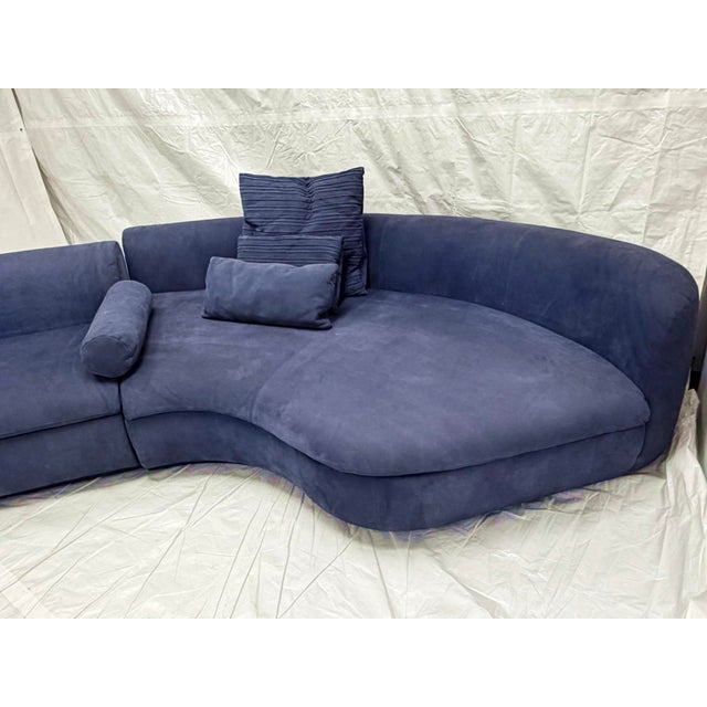 Blue Three Piece "Piaf" Sectional Sofa Made in Italy by Baxter, Dark Blue Leather For Sale - Image 8 of 18