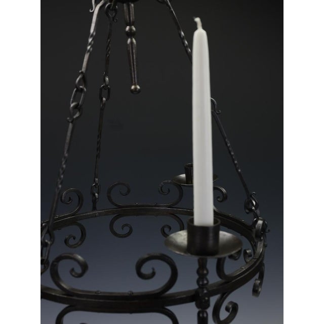 19th Century Gothic Revival Hand-Forged Wrought Iron Corona Chandelier, 1880 For Sale - Image 4 of 18