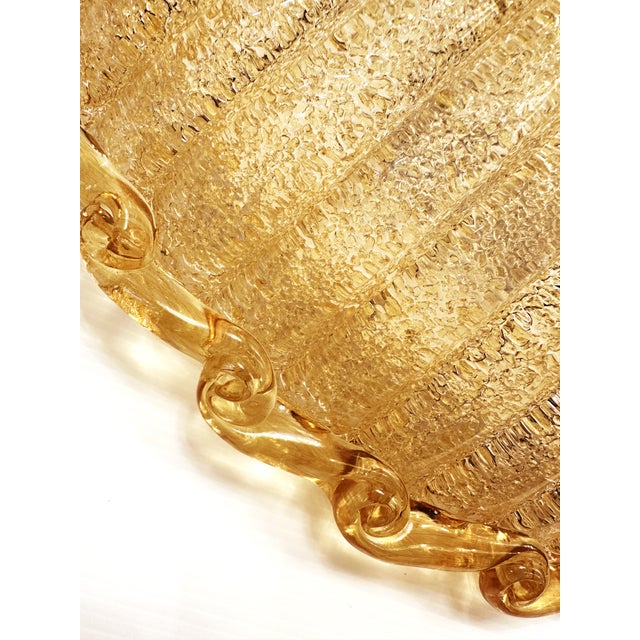 Murano Venetian Traditional Amber Graniglia" Budino" Murano Glass Flush Mount in 70' Style For Sale - Image 4 of 6