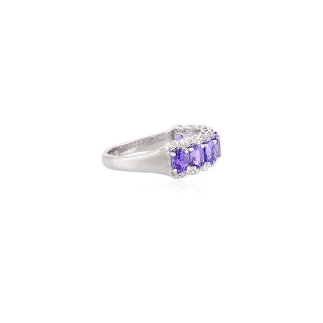 Not Yet Made - Made To Order Tanzanite and Diamond Cluster Half Eternity Band Ring Size 7 For Sale - Image 5 of 12